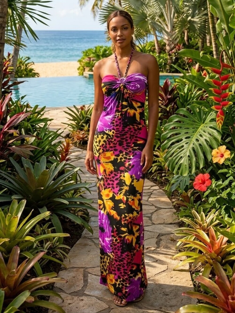 Vibrant Summer Maxi Dress 🧡💛